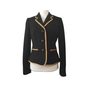 Lauren Ralph Lauren Size 12 Black Wool Blazer Gold Trim Tailored Jacket winter
